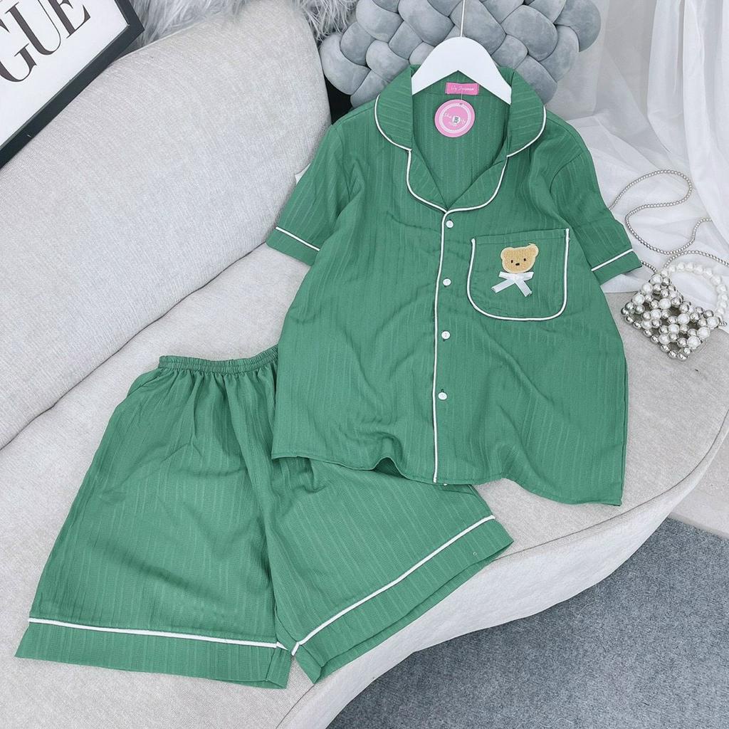 Bộ mặc nhà nữ bộ pyjama mặc hè cộc tay chất đũi gân mát lạnh họa tiết hình gấu PANOSI - B81