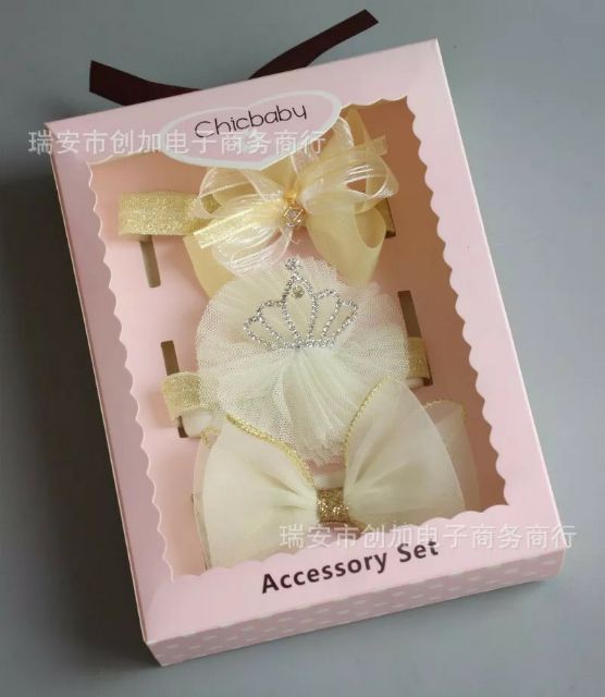 Set 3 turban băng đô ren xinh cho bé gái kèm hộp