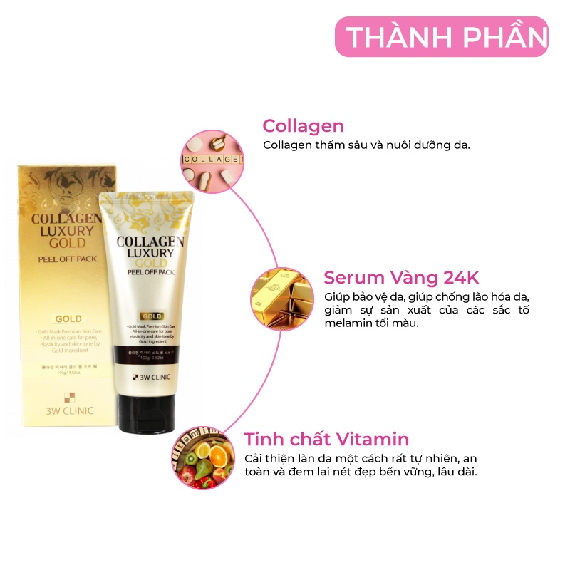 Mặt nạ lột dưỡng trắng da giảm mụn tinh chất vàng 24K 3W CLINIC Hàn Quốc 100ml