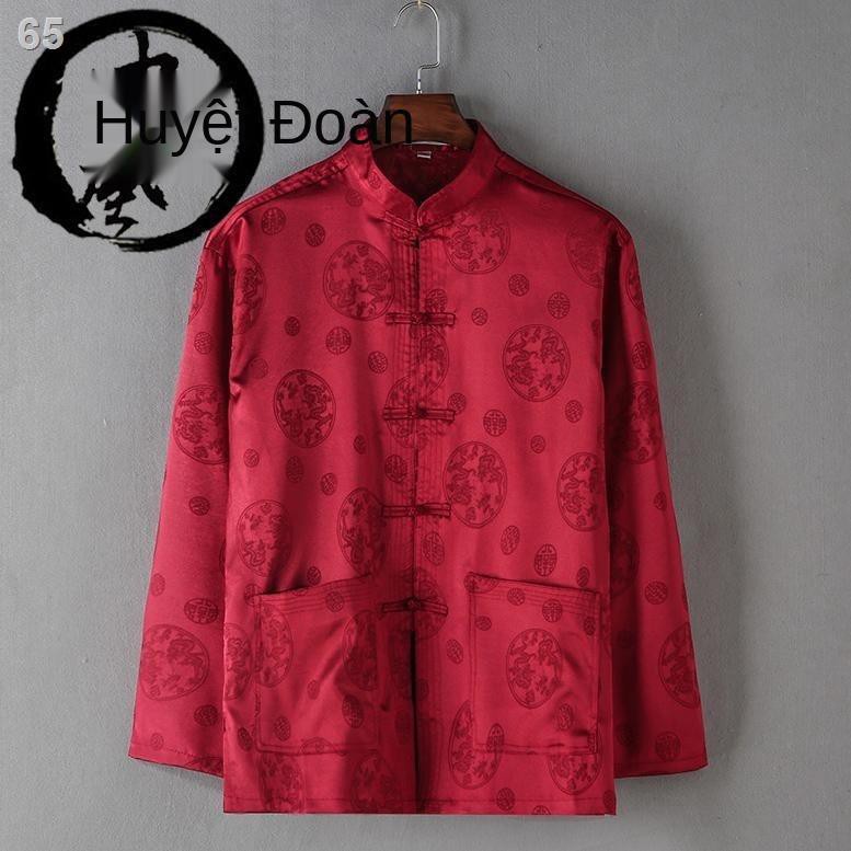 Phong cách Trung Quốc Tang suit nam dài tay 2021 trang phục dành cho người cha niên và cao tuổi áo mỏng rộng rãiF