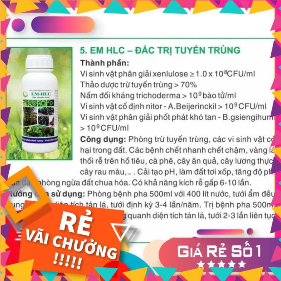 CHẾ PHẨM EM HLC ĐẶC TRỊ TUYẾN TRÙNG - THUỐC ĐẶC TRỊ VÀNG LÁ THỐI RỄ, PHÒNG TRỪ TUYẾN TRÙNG RỄ HẠI CÂY TRỒNG - CHAI 500ML