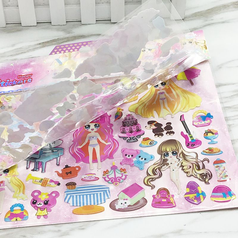 Sét 2 tờ sticker nổi 3D công chúa thay trang phục siêu xinh