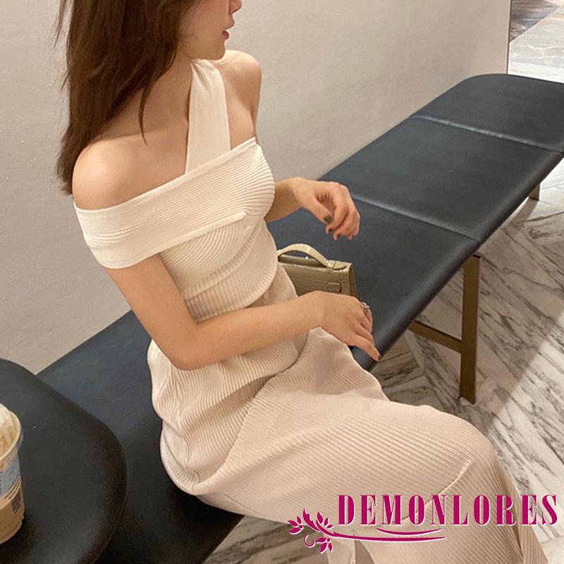 Áo dệt kim sát nách hở lưng màu sắc đơn giản cho nữ