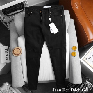 Quần jean nam đen rách gối vaditamin màu đen dáng quần ôm