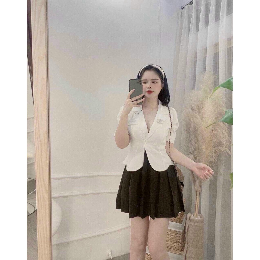 Set Đồ Đẹp ⚡𝙎𝙄𝙀̂𝙐 𝙎𝘼𝙇𝙀⚡ Set Áo Vest Vạt Bầu Kèm Chân Váy Xếp Ly 2 Lớp Thời Trang Siêu Xinh - 90073