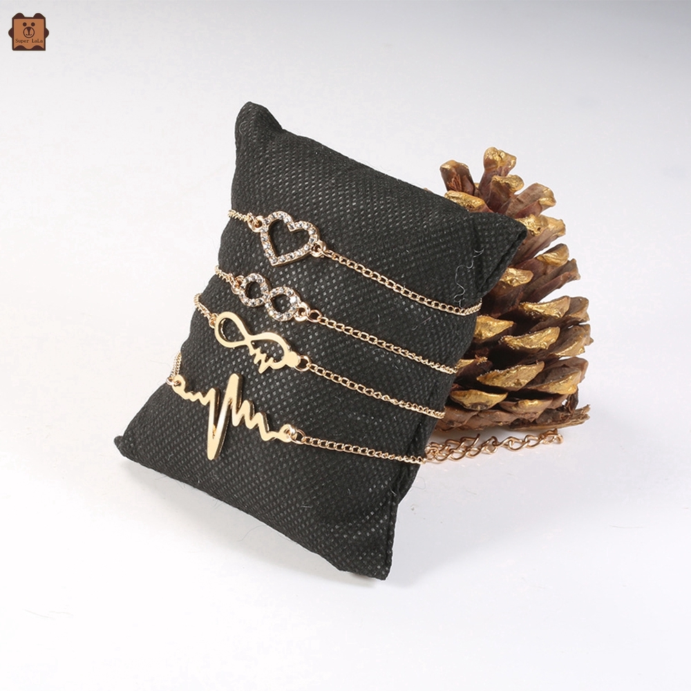 Set 4 vòng tay hình trái tim đính kim cương phong cách Hàn Quốc thanh lịch cho nữ