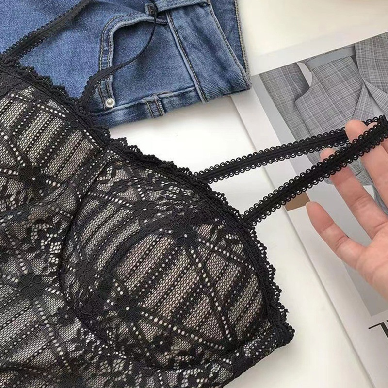 Áo Lót Hai Dây Phối Ren Họa Tiết Kẻ Sọc Thời Trang Cho Nữ