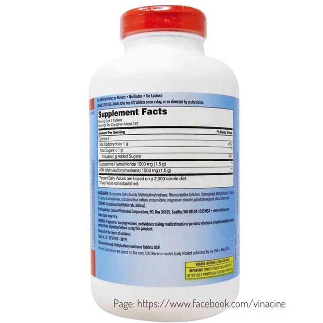 Viên uống bổ khớp Glucosamine Kirkland HCL & MSM (1500mg x 375 Viên) | Thế Giới Skin Care