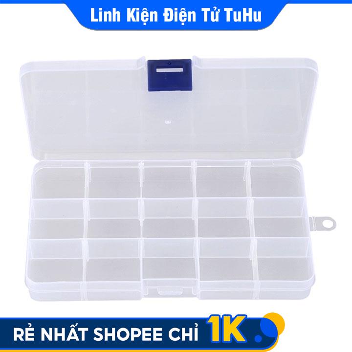 Hộp Nhựa Trong Suốt 15 Ngăn Đựng Linh Kiện Điện Tử, Trang Sức Có Thể Tháo Lắp Vách Ngăn
