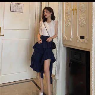 Chân váy bèo tầng xẻ tà ulzzang