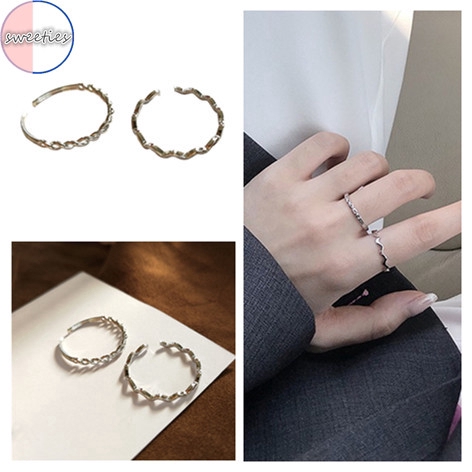 Set 2 nhẫn dạng hở màu bạc thiết kế phong cách Hàn Quốc đơn giản thời trang