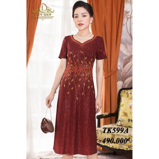 Váy đầm nhũ đi tiệc thời trang trung niên thun đính đá cao cấp Ladyshop TK599