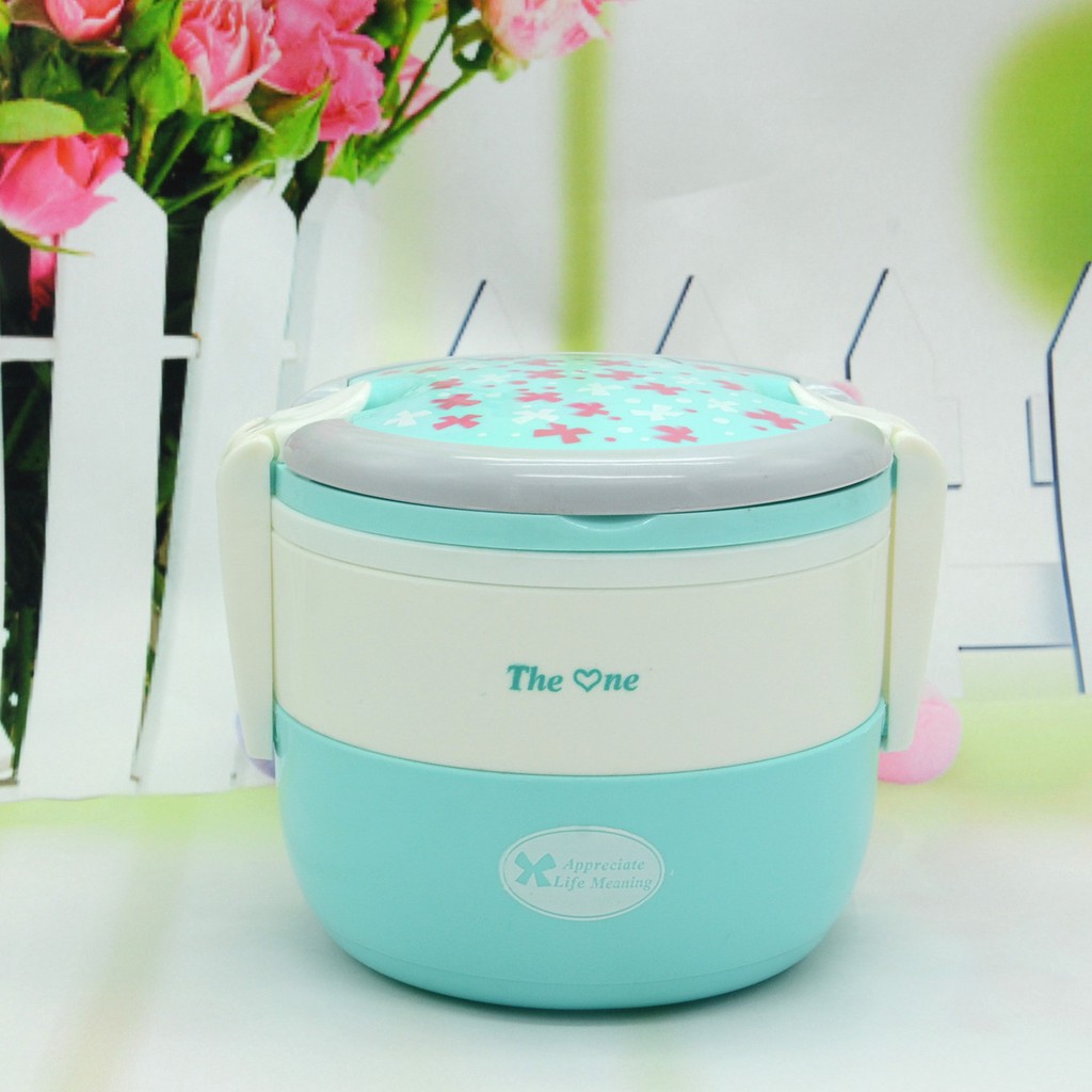 [SALE 11.11] HCM - Hộp cơm The One kiểu Nhật họa tiết bông 2 khay dễ thương (kèm muỗng)