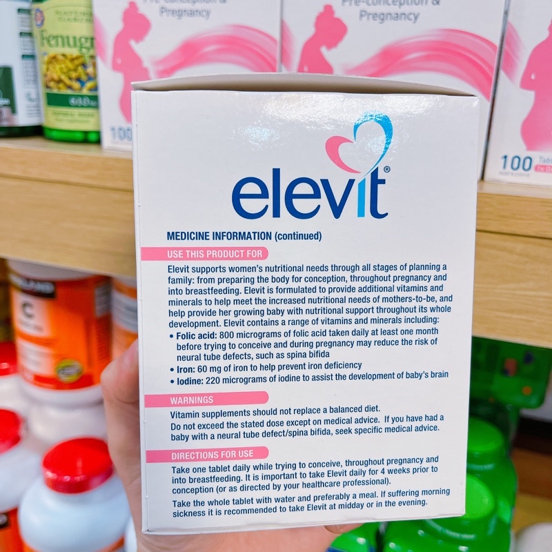 (Date 4/2024) Elevit bầu Vitamin bầu Elevit úc 100 viên