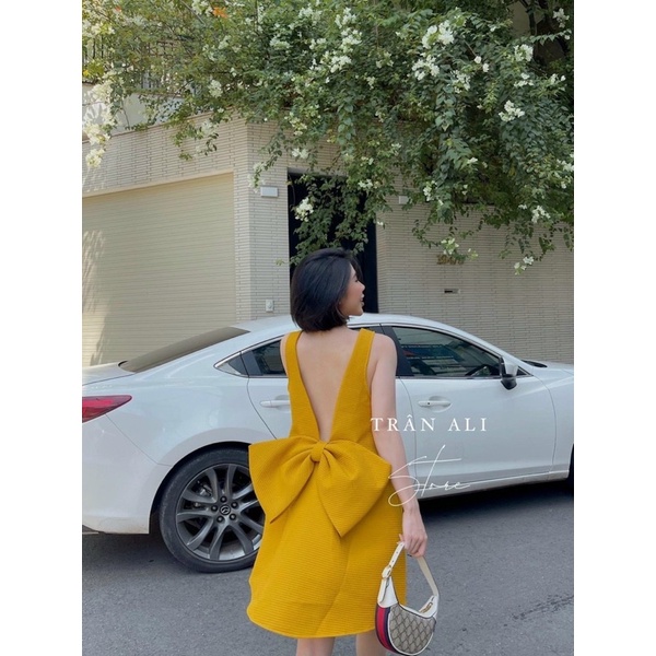 Đầm xốp suông sát nách nơ lưng hở v lưng Hồng đậm Hồng nhạt Xanh lá Xanh đậu Vàng váy đi chơi dạo phố du lịch đi biển