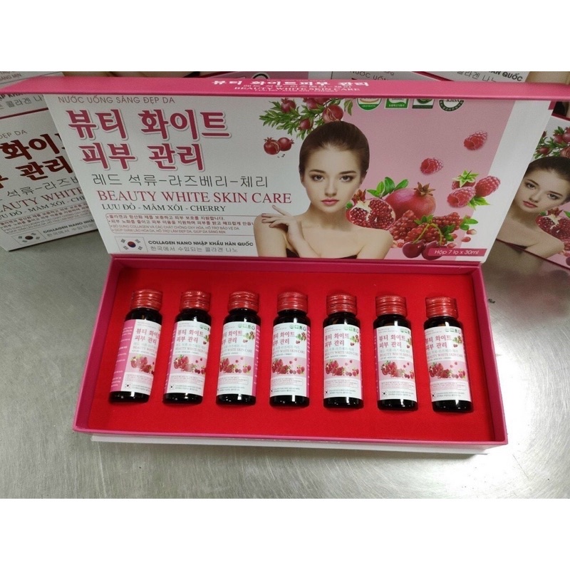 Nước uống đẹp da  Collagen Beaty white SKin cả rẻ Lưu đỏ -Mâm xôi