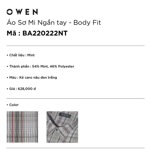Áo Sơ Mi Nam Ngắn Tay OWEN BA220222NT Somi Công Sở Cao Cấp Màu Caro Nâu Đen Trắng Vải Bạc Hà Dáng Suông Tà Bằng Có Túi