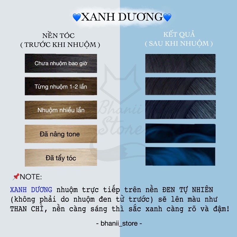 Thuốc nhuộm tóc Xanh Dương KHÔNG TẨY bhanii store