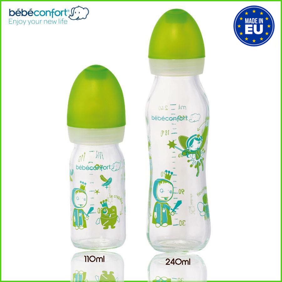 Bình sữa cho bé sơ sinh chống sặc Bebeconfort thủy tinh nhập khẩu Pháp chịu nhiệt tốt chống trầy xước khó bám bẩn