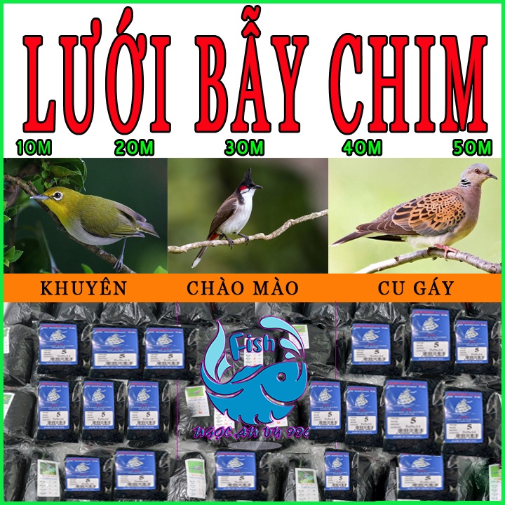 Lưới bẫy chim sợi { DÙ }  &amp; sợi { chỉ }, lưới tàng hình bẫy chim khuyên sẻ gi cu gáy chào mào các loại 15m