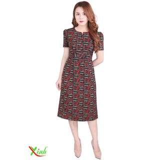 Đầm hoa văn khối đỏ ThoiTrangXinh DL678