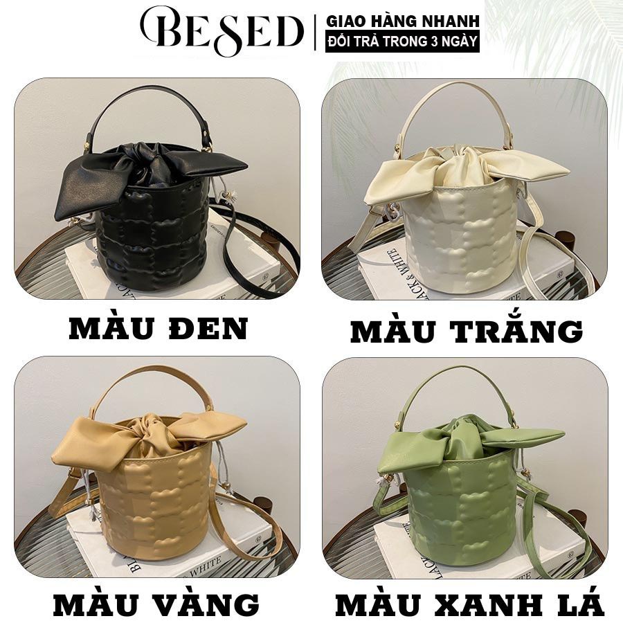 Túi xách nữ đeo chéo hình trụ tròn đẹp sang chảnh dễ thương cá tính da pu cao cấp dáng nơ thời trang đi chơi BESED T047