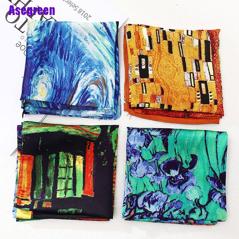 Khăn Choàng Lụa Hình Vuông In Họa Tiết Tranh Van Gogh Thời Trang