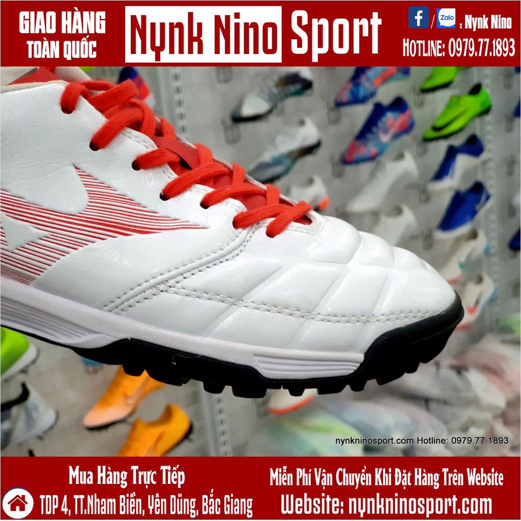 Giày Bóng Đá Mizuno Rebula Cup Trắng Vạch Đỏ TF