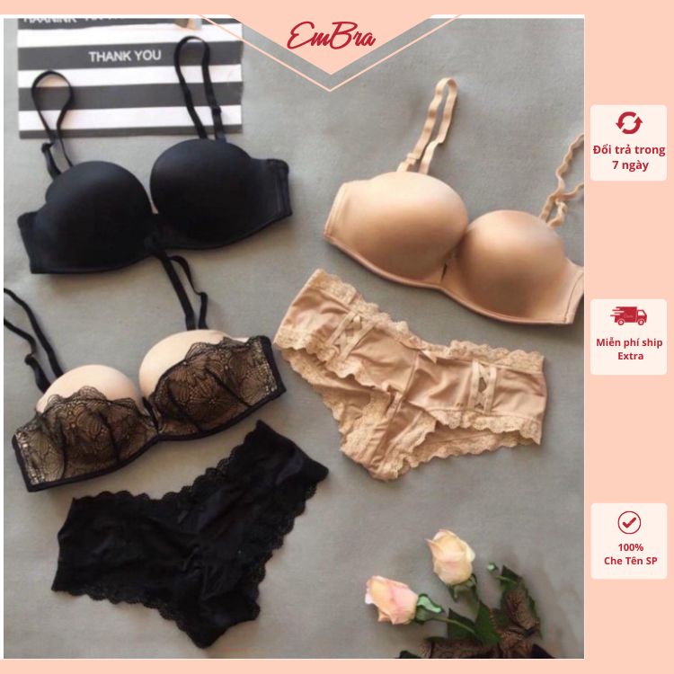 Bộ Đồ Lót Nữ Siêu Đẩy Đệm Dày nâng Ngực Victoria`s Secrets Gọng dẻo ẩn Cao Cấp Sexy Mã EBB16