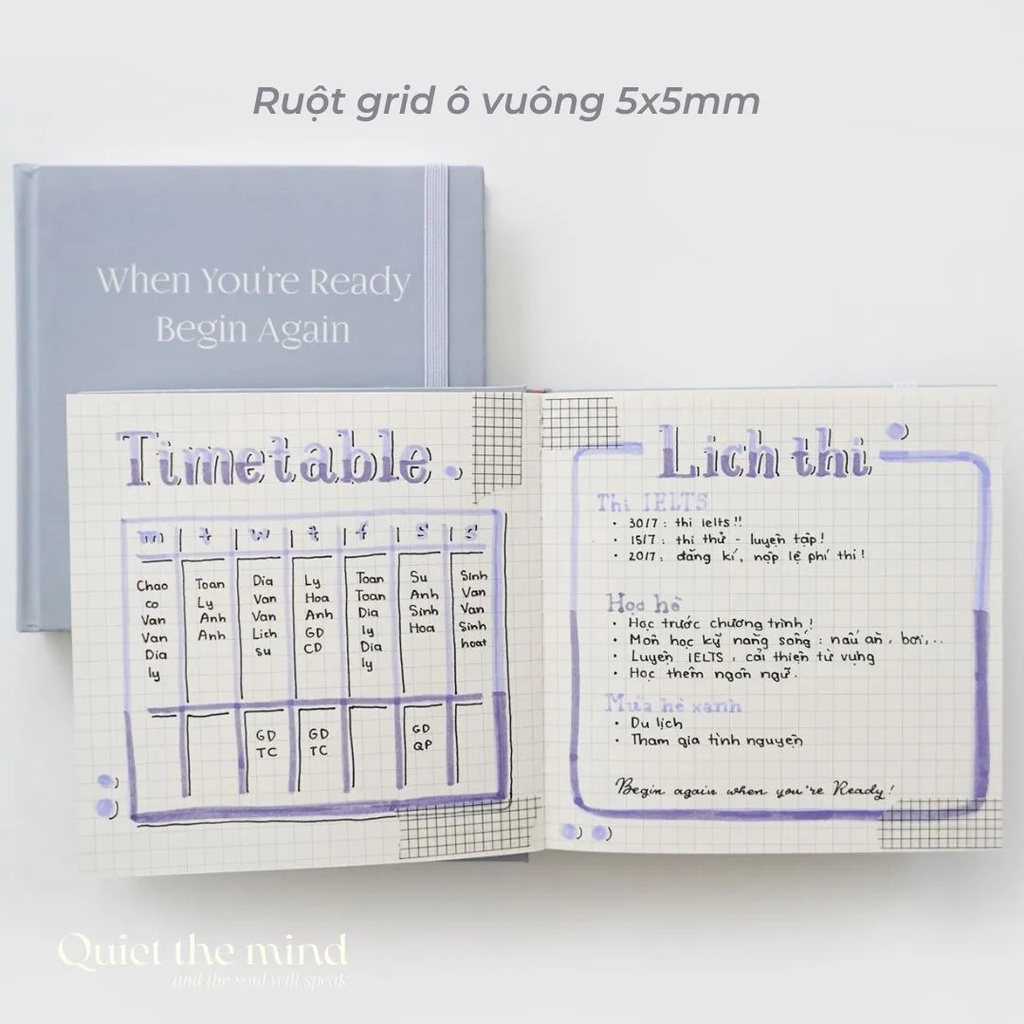 Sổ Vuông CRABIT Grid TÍM 130gsm 144 trang - Sổ tay ghi chép, bullet journal
