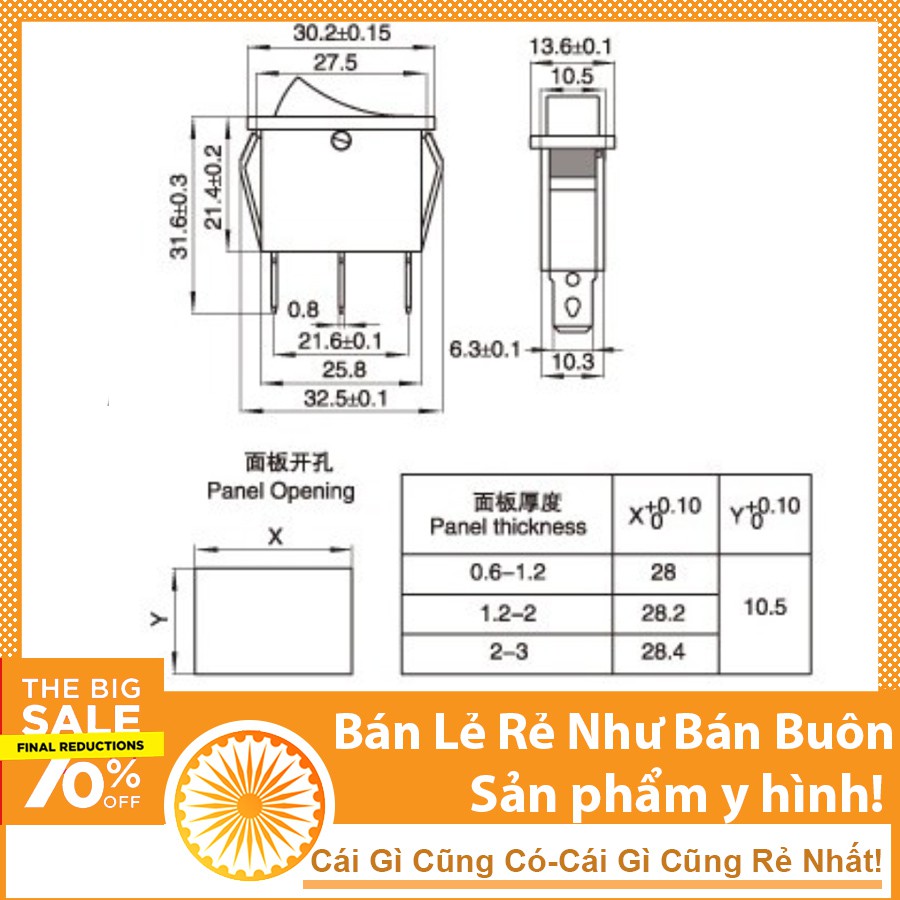 Công Tắc Bập Bênh KCD3 Có Đèn 15A 3 Chân Màu Đỏ