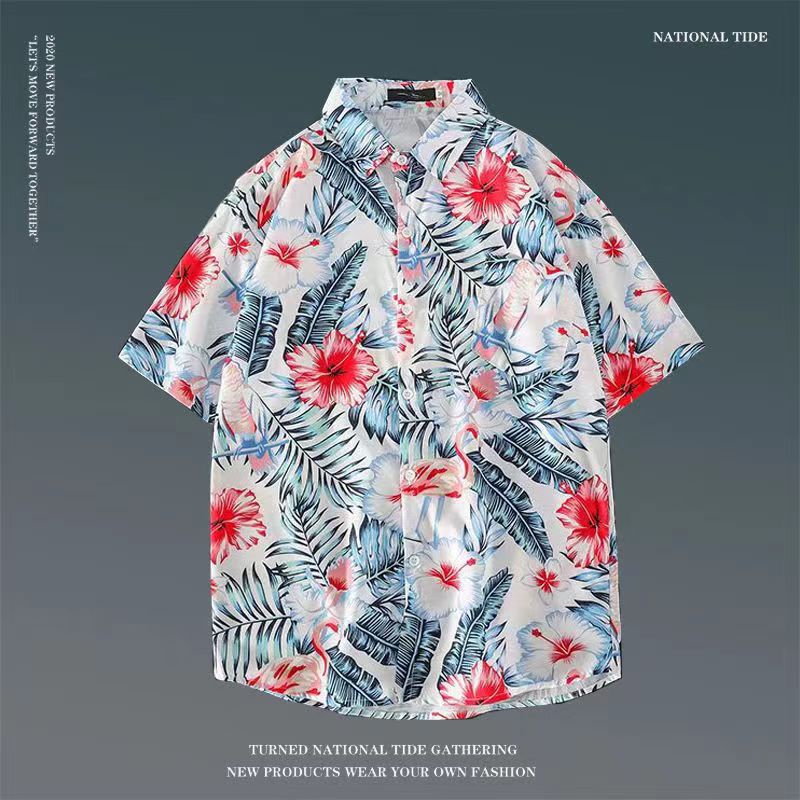 Áo sơ mi nam ngắn tay, Phong cách bãi biển Hawaii, Hoa phong cách Hồng Kông rời, Đồ đôi đa năng