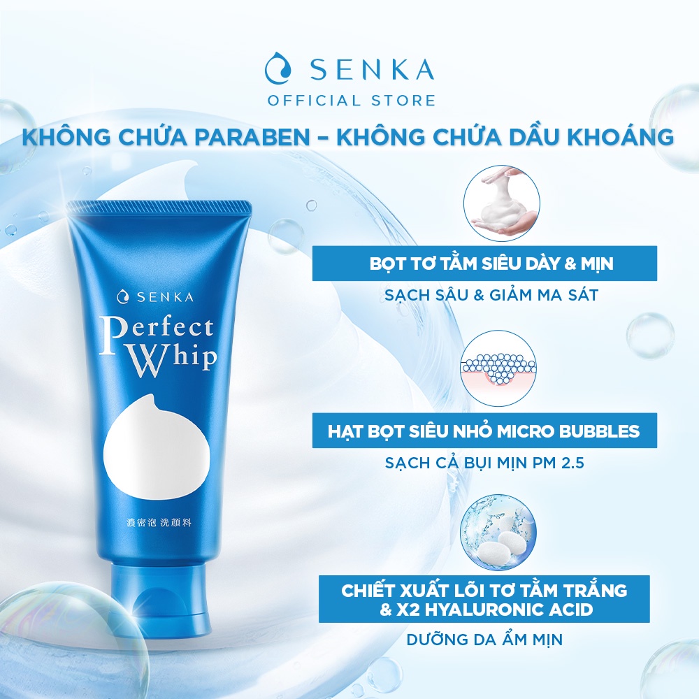 Sữa rửa mặt tạo bọt chiết xuất tơ tằm trắng Senka Perfect Whip 120g