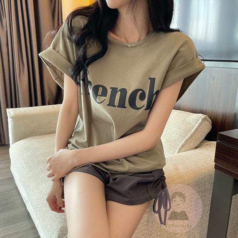 Áo Thun Nữ Ngắn Tay Cổ Tròn In Chữ Thời Trang