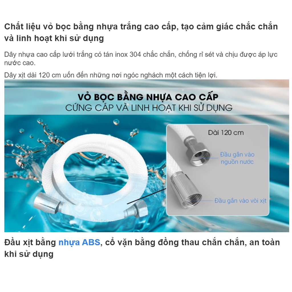 Vòi xịt vệ sinh Eurover 050X, vòi xịt toilet nhựa ABS trắng