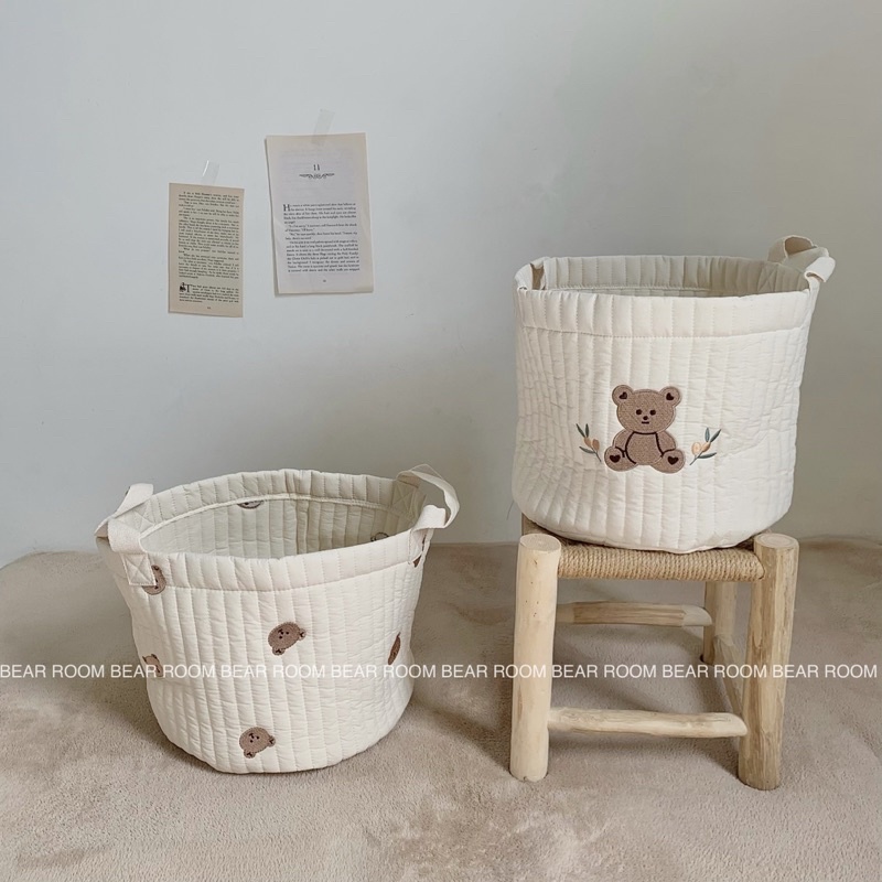 Giỏ quilting thêu gấu thỏ dùng đựng bỉm đồ chơi cho bé