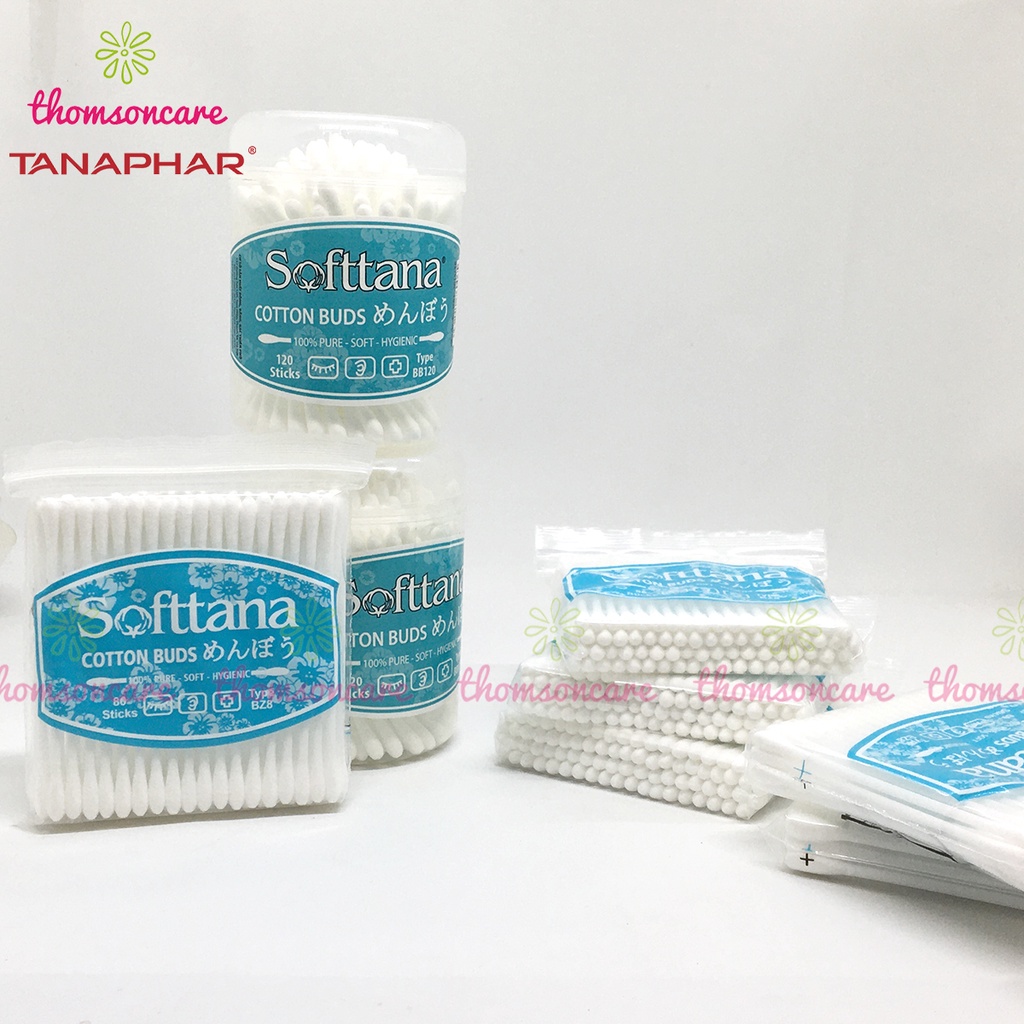 Tăm bông trẻ em Softtana vệ sinh tai, mũi - Lốc 12 lọ hoặc 12 túi cho bé