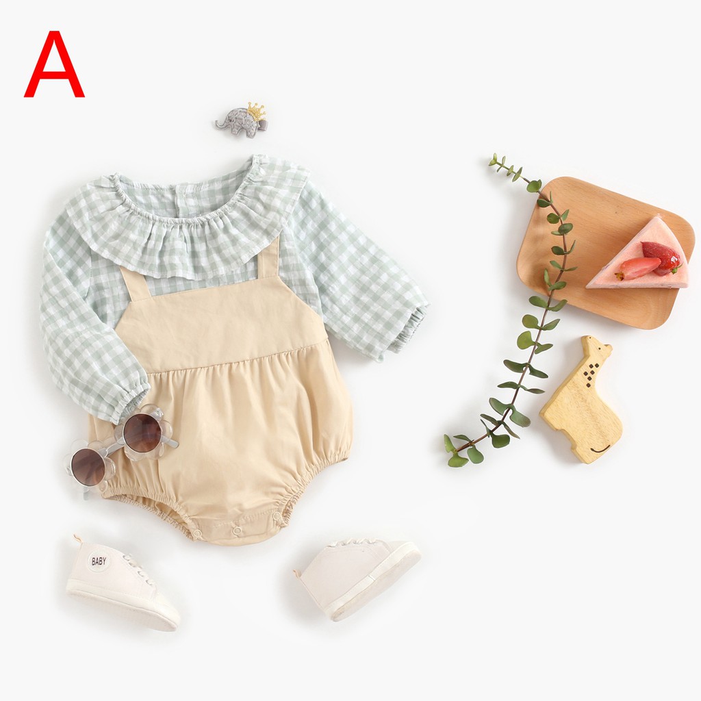 Áo Liền Quần Họa Tiết Caro Cho Bé Gái Sơ Sinh