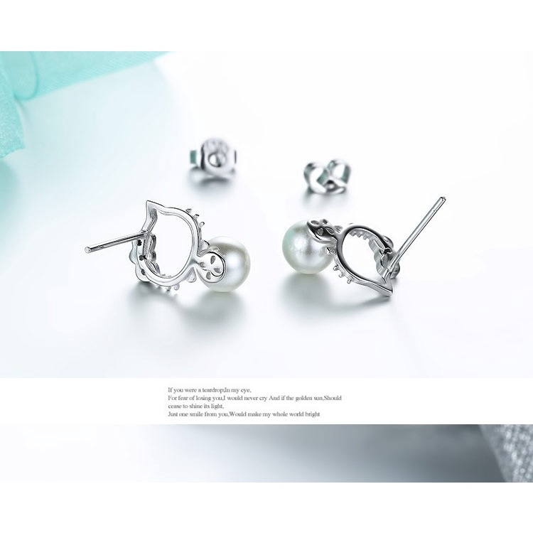 Bông tai thời trang Hello Kitty Ngọc trai mạ bạc Bông tai trang sức