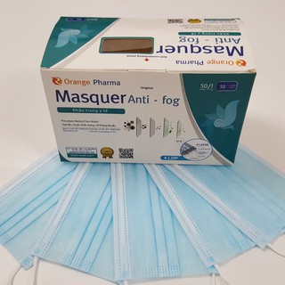 Khẩu trang Masquer Anti-fog, khẩu trang kháng khuẩn, Orange Pharma, đạt chuẩn khẩu trang phẫu thuật, hộp 50 cái