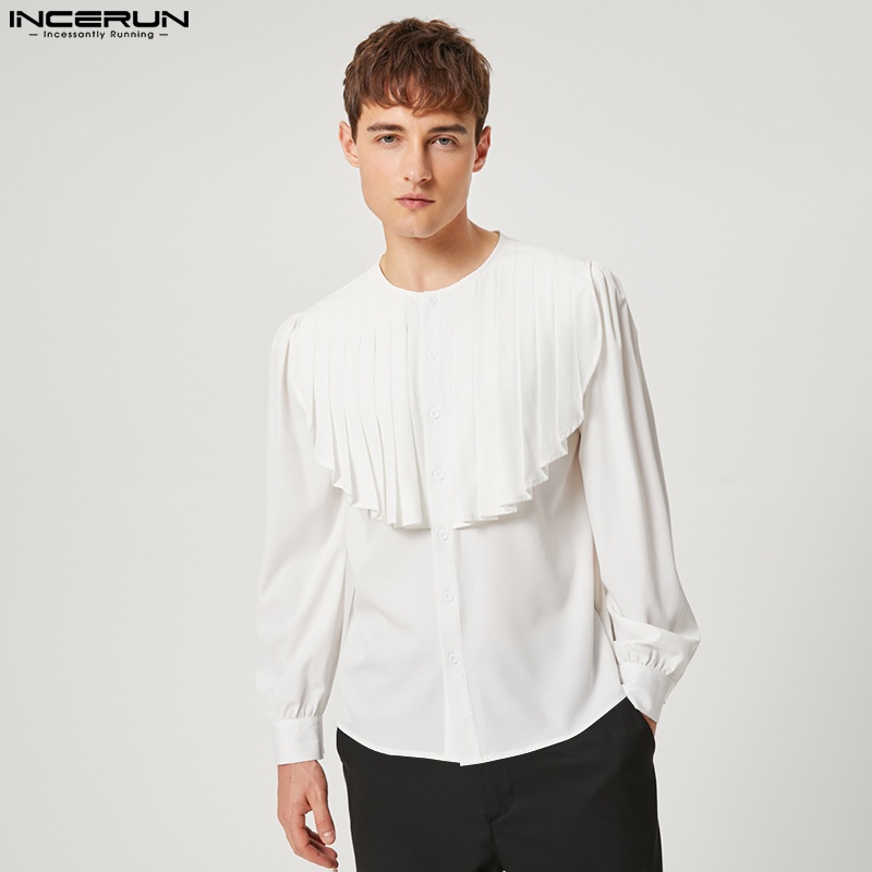Áo sơ mi INCERUN tay dài dáng rộng cài nút phong cách thanh lịch thời trang cho nam