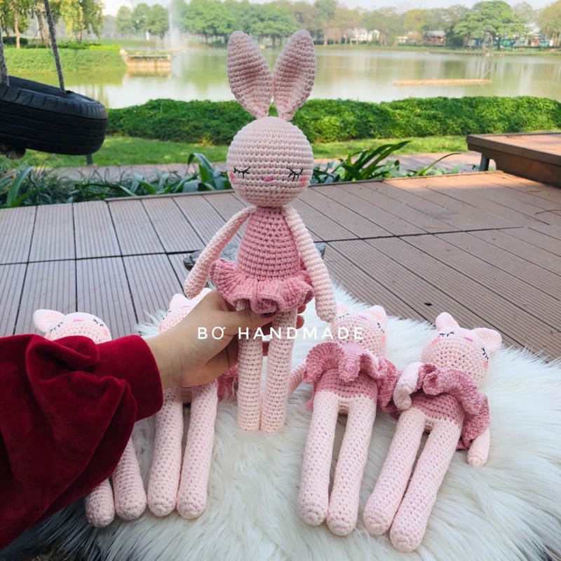 ❤️ Thỏ ngủ váy hồng ❤️ Đồ móc len Handmade, 100% sợi cotton. cực yêu, cực dễ thương