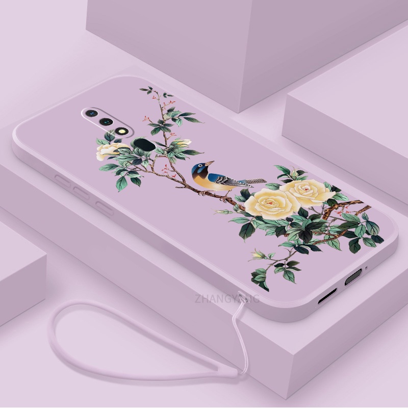 Ốp Điện Thoại TPU Mềm Họa Tiết Hoa Và Chim Có Dây Đeo Cho oppo f11 pro