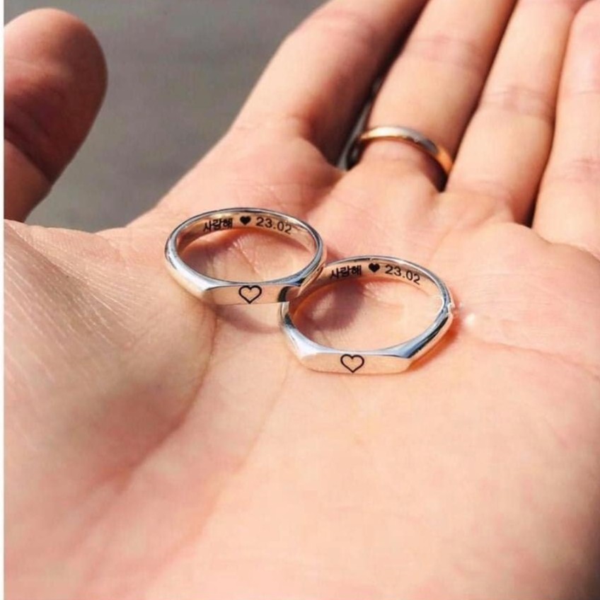Nhẫn Bạc đôi hàng thiết kế khắc tên khắc chũ, Nhẫn Bạc đôi tình yêu thiết kế theo yêu cầu bằng bạc cao cấp TUNASILVER