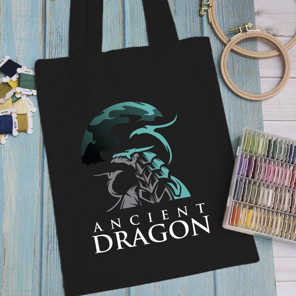 Túi vải, túi Tote (màu đen) DRAGON - Mẫu 1 vải canvas dày đẹp cho nữ có khóa miệng đi học đi chơi.