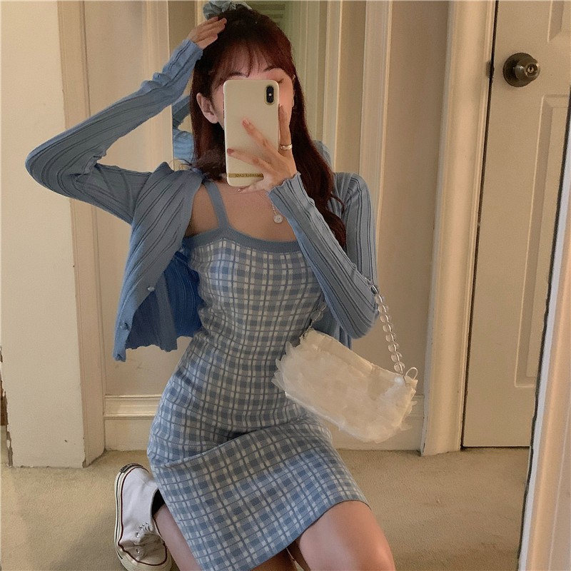 Đầm Hai Dây Hở Lưng Họa Tiết Ca Rô Quyến Rũ Dành Cho Nữ