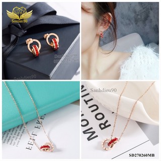 Trang sức titan nữ ( DC + Bt 2 khoanh xỏ 1 viền đá đỏ )