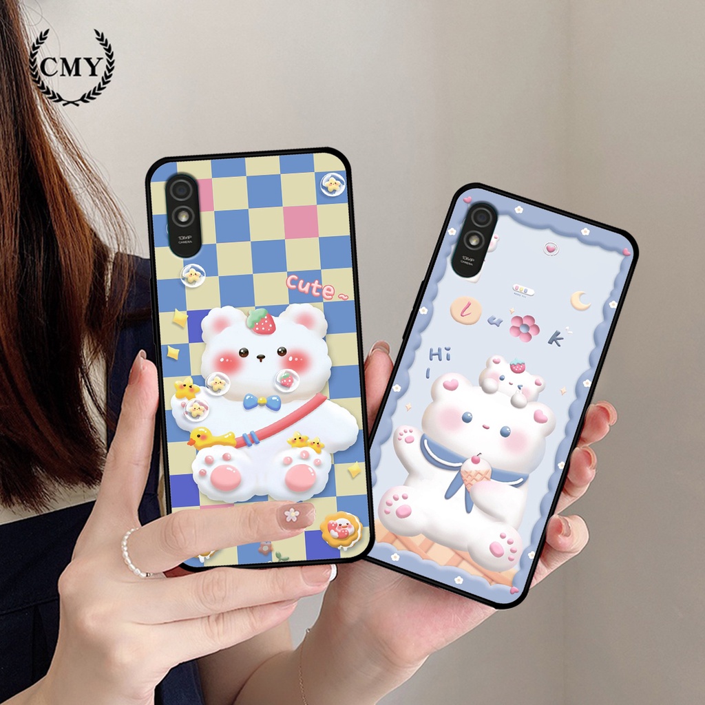 Ốp lưng Xiaomi Redmi 9A in hình caro gấu thỏ dễ thương