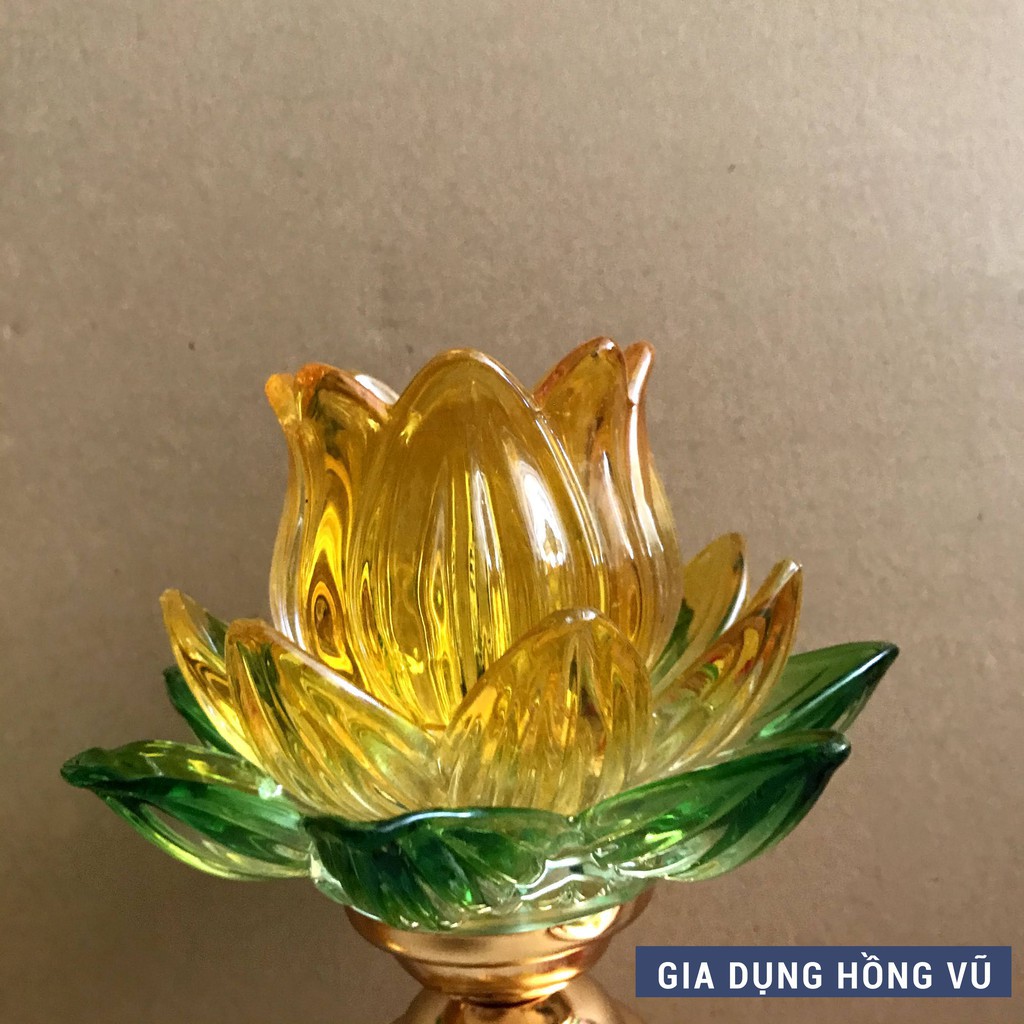 Đôi đèn thờ thủy tinh HUSO 3 lớp một cầu cao 20cm, 2 cầu 30cm