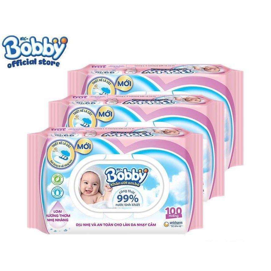 [Mã FMCGHOT giảm 10% đơn từ 400K] Bộ 4 gói Khăn ướt Bobby Care hương thơm nhẹ nhàng 100 tờ/gói (Hồng)